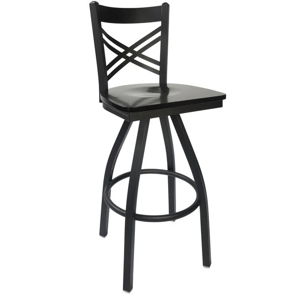 Best deal ๐งจ BFM Seating 2130SBLW-SB Akrin Metal Barstool With Black Wood Swivel Seat ๐