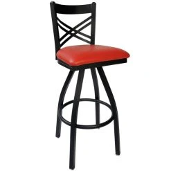 Outlet 🎁 BFM Seating 2130SRDV-SB Akrin Metal Barstool With 2" Red Vinyl Swivel Seat ✔️