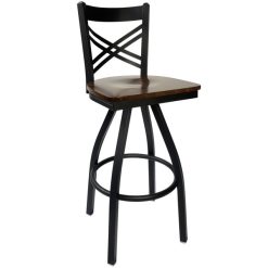 Outlet ???? BFM Seating 2130SWAW-SB Akrin Metal Barstool With Walnut Wood Swivel Seat ????