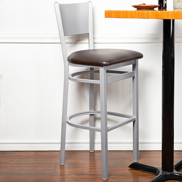 New ???? BFM Seating 2140BDBV-SM Axel Silver Mist Steel Bar Height Chair With Dark Brown Padded Vinyl Seat ???? 3 New ???? BFM Seating 2140BDBV-SM Axel Silver Mist Steel Bar Height Chair With Dark Brown Padded Vinyl Seat ????