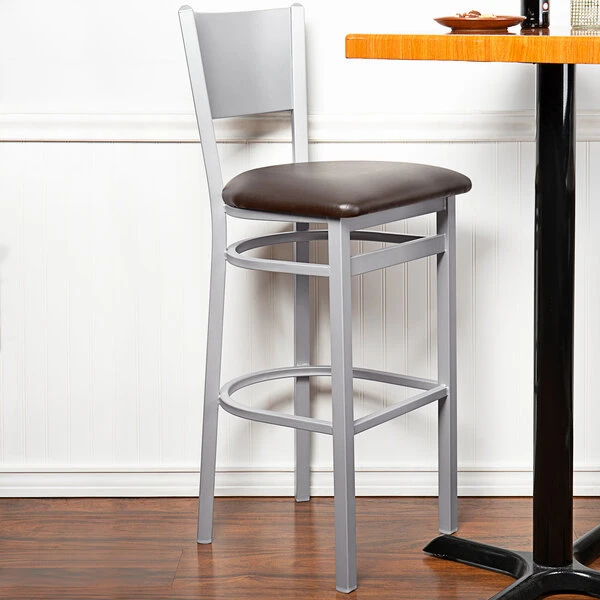 New ๐ BFM Seating 2140BDBV-SM Axel Silver Mist Steel Bar Height Chair With Dark Brown Padded Vinyl Seat ๐