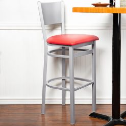 Brand new ❤️ BFM Seating 2140BRDV-SM Axel Silver Mist Steel Bar Height Chair With Red Padded Vinyl Seat ✔️