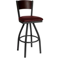 Budget 🛒 BFM Seating 2150SBUV-WASB Dale Sand Black Metal Swivel Bar Height Chair With Walnut Finish Wooden Back And 2" Burgundy Vinyl Seat 🧨