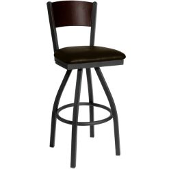 Cheapest ???? BFM Seating 2150SDBV-WASB Dale Sand Black Metal Swivel Bar Height Chair With Walnut Finish Wooden Back And 2" Dark Brown Vinyl Seat ✔️