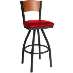 Outlet ???? BFM Seating 2150SRDV-CHSB Dale Sand Black Metal Swivel Bar Height Chair With Cherry Finish Wooden Back And 2" Red Vinyl Seat ????