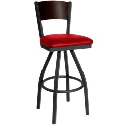 Top 10 ❤️ BFM Seating 2150SRDV-WASB Dale Sand Black Metal Swivel Bar Height Chair With Walnut Finish Wooden Back And 2" Red Vinyl Seat ✨
