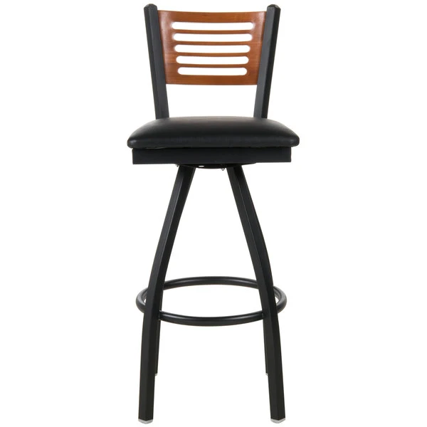 Budget 🤩 BFM Seating 2151SBLV-CHSB Espy Sand Black Metal Bar Height Chair With Cherry Wooden Back And 2" Black Vinyl Swivel Seat 🥰 - Image 3