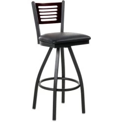Best deal ๐ฏ BFM Seating 2151SBLV-MHSB Espy Sand Black Metal Bar Height Chair With Mahogany Wooden Back And 2" Black Vinyl Swivel Seat ๐ฅ
