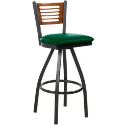 Cheapest 🥰 BFM Seating 2151SGNV-CHSB Espy Sand Black Metal Bar Height Chair With Cherry Wooden Back And 2" Green Vinyl Swivel Seat 🎉