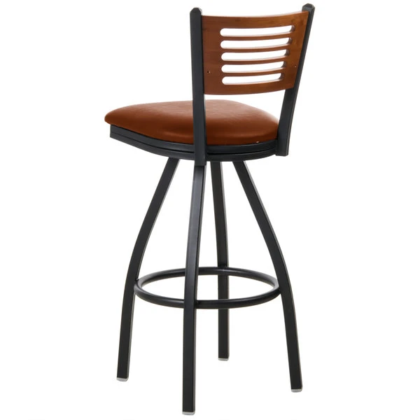 Best deal 🔔 BFM Seating 2151SLBV-CHSB Espy Sand Black Metal Bar Height Chair With Cherry Wooden Back And 2" Light Brown Vinyl Swivel Seat 👏 - Image 2