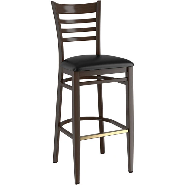 Deals 🤩 LT&S Spartan Series Lancaster Table & Seating Spartan Series Bar Height Metal Ladder Back Chair With Walnut Wood Grain Finish And Black Vinyl Seat ⌛ - Image 2