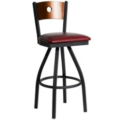 Budget 🔔 BFM Seating 2152SBUV-CHSB Darby Sand Black Metal Bar Height Chair With Cherry Wooden Back And 2" Burgundy Vinyl Swivel Seat 👍