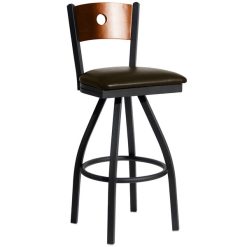 Budget ???? BFM Seating 2152SDBV-CHSB Darby Sand Black Metal Bar Height Chair With Cherry Wooden Back And 2" Dark Brown Vinyl Swivel Seat ????