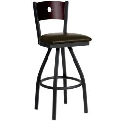 Cheapest ✨ BFM Seating 2152SDBV-MHSB Darby Sand Black Metal Bar Height Chair With Mahogany Wooden Back And 2" Dark Brown Vinyl Swivel Seat 💯