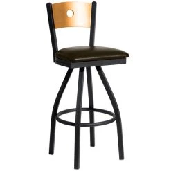 New 💯 BFM Seating 2152SDBV-NTSB Darby Sand Black Metal Bar Height Chair With Natural Wooden Back And 2" Dark Brown Vinyl Swivel Seat 🤩