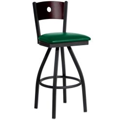 Deals ⭐ BFM Seating 2152SGNV-MHSB Darby Sand Black Metal Bar Height Chair With Mahogany Wooden Back And 2" Green Vinyl Swivel Seat ????