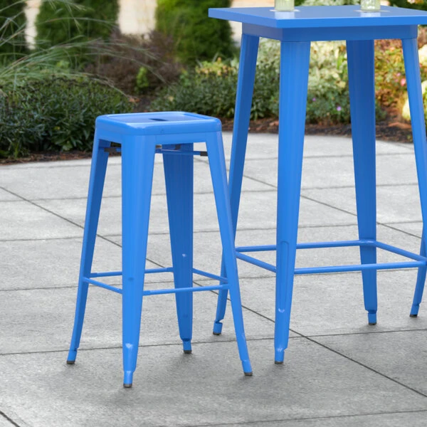 Top 10 🔔 LT&S Alloy Series Lancaster Table & Seating Alloy Series Blue Stackable Metal Indoor / Outdoor Industrial Barstool With Drain Hole Seat 🛒
