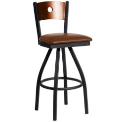 Budget ???? BFM Seating 2152SLBV-CHSB Darby Sand Black Metal Bar Height Chair With Cherry Wooden Back And 2" Light Brown Vinyl Swivel Seat ????