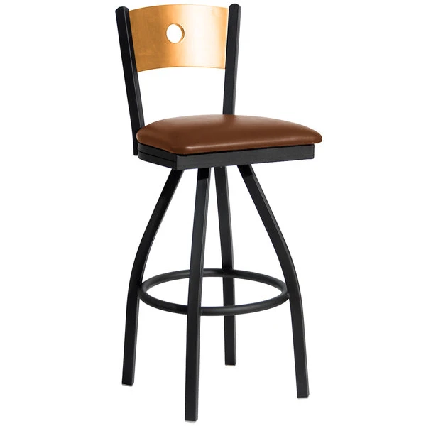 Top 10 🛒 BFM Seating 2152SLBV-NTSB Darby Sand Black Metal Bar Height Chair With Natural Wooden Back And 2" Light Brown Vinyl Swivel Seat ❤️