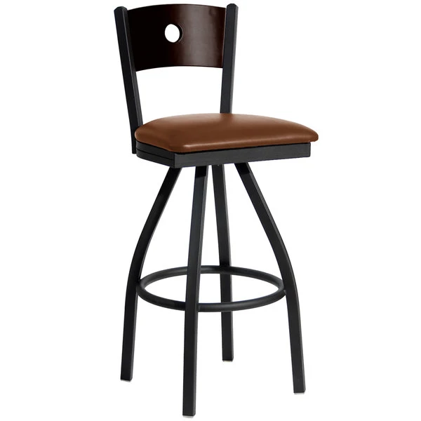 Best Pirce โจ BFM Seating 2152SLBV-WASB Darby Sand Black Metal Bar Height Chair With Walnut Wooden Back And 2" Light Brown Vinyl Swivel Seat ๐ฏ
