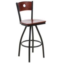 Deals ❤️ BFM Seating 2152SMHW-MHSB Darby Sand Black Metal Bar Height Chair With Mahogany Wooden Back And Swivel Seat ????