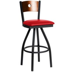 Brand new ???? BFM Seating 2152SRDV-CHSB Darby Sand Black Metal Bar Height Chair With Cherry Wooden Back And 2" Red Vinyl Swivel Seat ????