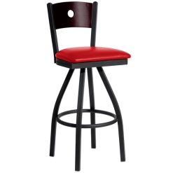 Buy ???? BFM Seating 2152SRDV-MHSB Darby Sand Black Metal Bar Height Chair With Mahogany Wooden Back And 2" Red Vinyl Swivel Seat ????