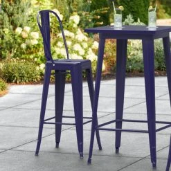Best reviews of ❤️ LT&S Alloy Series Lancaster Table & Seating Alloy Series Navy Metal Indoor / Outdoor Industrial Cafe Barstool With Vertical Slat Back And Drain Hole Seat 👏