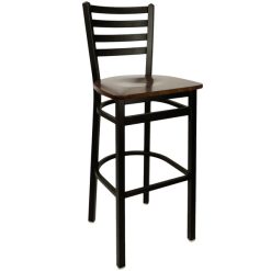 Hot Sale ???? BFM Seating 2160BWAW-SB Lima Metal Ladder Back Barstool With Walnut Wooden Seat ????