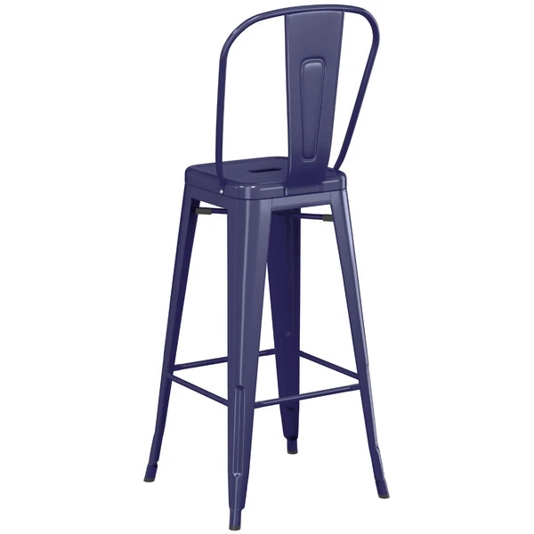 Best reviews of ❤️ LT&S Alloy Series Lancaster Table & Seating Alloy Series Navy Metal Indoor / Outdoor Industrial Cafe Barstool With Vertical Slat Back And Drain Hole Seat 👏 - Image 3