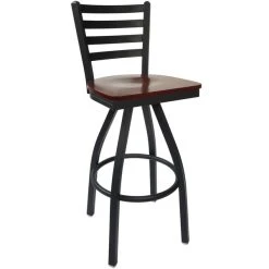 Wholesale ⭐ BFM Seating 2160SMHW-SB Lima Sand Black Steel Bar Height Chair With Mahogany Wood Swivel Seat 🎉
