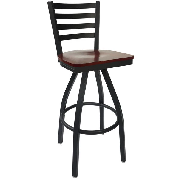 Wholesale โญ BFM Seating 2160SMHW-SB Lima Sand Black Steel Bar Height Chair With Mahogany Wood Swivel Seat ๐