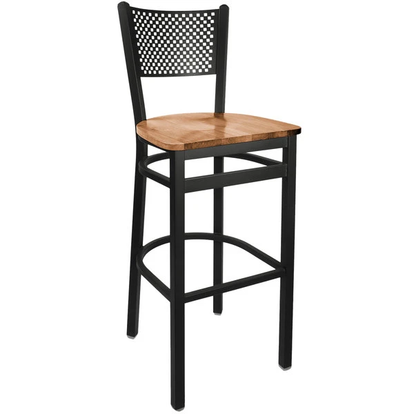 Flash Sale 🛒 BFM Seating 2161BASH-SB Polk Sand Black Steel Bar Height Chair With Autumn Ash Wooden Seat ⭐