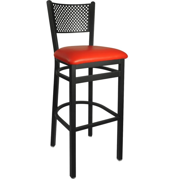 Discount ๐ BFM Seating 2161BRDV-SB Polk Sand Black Steel Bar Height Chair With 2" Red Vinyl Seat ๐งจ