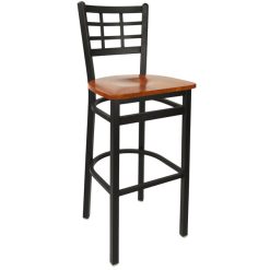 Outlet ???? BFM Seating 2163BCHW-SB Marietta Sand Black Metal Bar Height Chair With Cherry Wood Seat ⭐