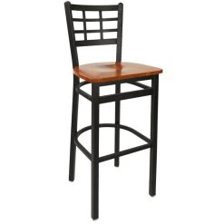 Outlet 🤩 BFM Seating 2163BCHW-SB Marietta Sand Black Metal Bar Height Chair With Cherry Wood Seat ⭐