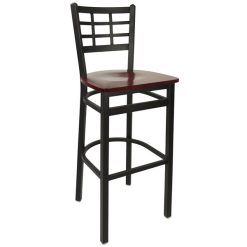 Outlet ???? BFM Seating 2163BMHW-SB Marietta Sand Black Metal Bar Height Chair With Mahogany Wood Seat ✔️