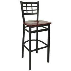 Outlet 🎁 BFM Seating 2163BMHW-SB Marietta Sand Black Metal Bar Height Chair With Mahogany Wood Seat ✔️