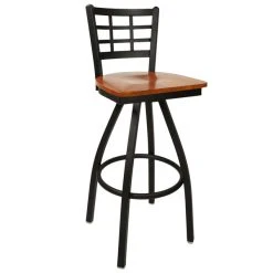 Hot Sale ✔️ BFM Seating 2163SCHW-SB Marietta Sand Black Metal Swivel Bar Height Chair With Cherry Wood Seat 😍