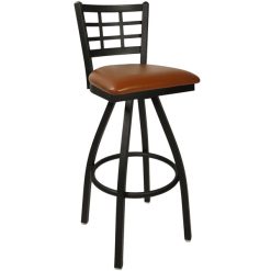 Outlet ???? BFM Seating 2163SLBV-SB Marietta Sand Black Steel Bar Height Chair With 2" Light Brown Vinyl Swivel Seat ????