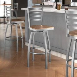 Hot Sale 🌟 Lancaster Table & Seating Clear Frame Ladder Back Swivel Bar Height Chair With Vintage Wood Seat 😉