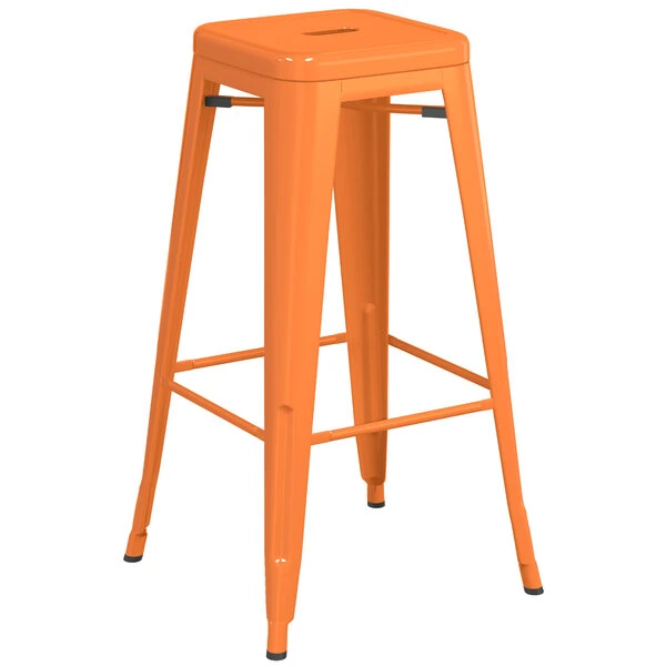 Coupon 💯 LT&S Alloy Series Lancaster Table & Seating Alloy Series Orange Stackable Metal Indoor / Outdoor Industrial Barstool With Drain Hole Seat 😍 - Image 2