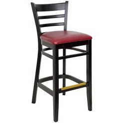 Cheap 👍 BFM Seating Berkeley Black Beechwood Ladder Back Barstool With 2" Burgundy Vinyl Seat 😍
