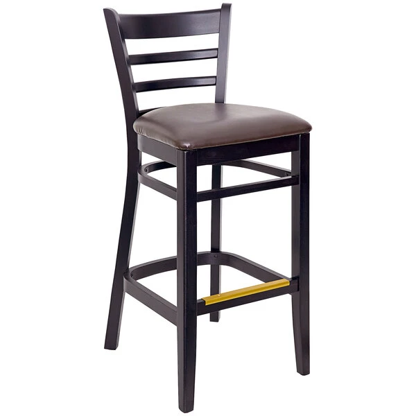 New ๐ฅ BFM Seating Berkeley Black Beechwood Ladder Back Barstool With 2" Dark Brown Vinyl Seat ๐งจ