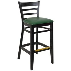 Best deal 💯 BFM Seating Berkeley Black Beechwood Ladder Back Barstool With 2" Green Vinyl Seat 😀