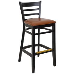 Promo ✔️ BFM Seating Berkeley Black Beechwood Ladder Back Barstool With 2" Light Brown Vinyl Seat ????