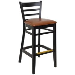 Promo ✔️ BFM Seating Berkeley Black Beechwood Ladder Back Barstool With 2" Light Brown Vinyl Seat 🎉