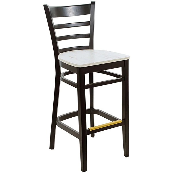 Budget โ๏ธ BFM Seating Berkeley Black Beechwood Ladder Back Barstool With Relic Antique Wash Seat ๐งจ