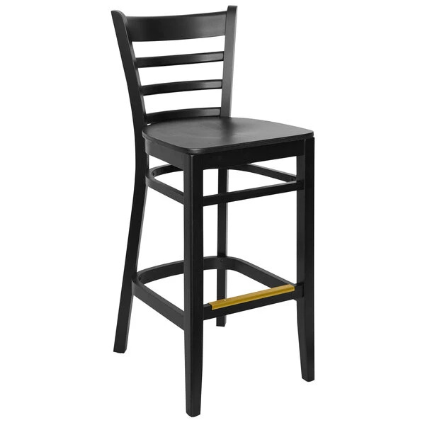 Hot Sale โค๏ธ BFM Seating Berkeley Black Beechwood Ladder Back Barstool With Veneer Wood Seat ๐งจ
