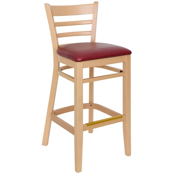 Top 10 ๐ BFM Seating Berkeley Natural Beechwood Ladder Back Barstool With 2" Burgundy Vinyl Seat ๐